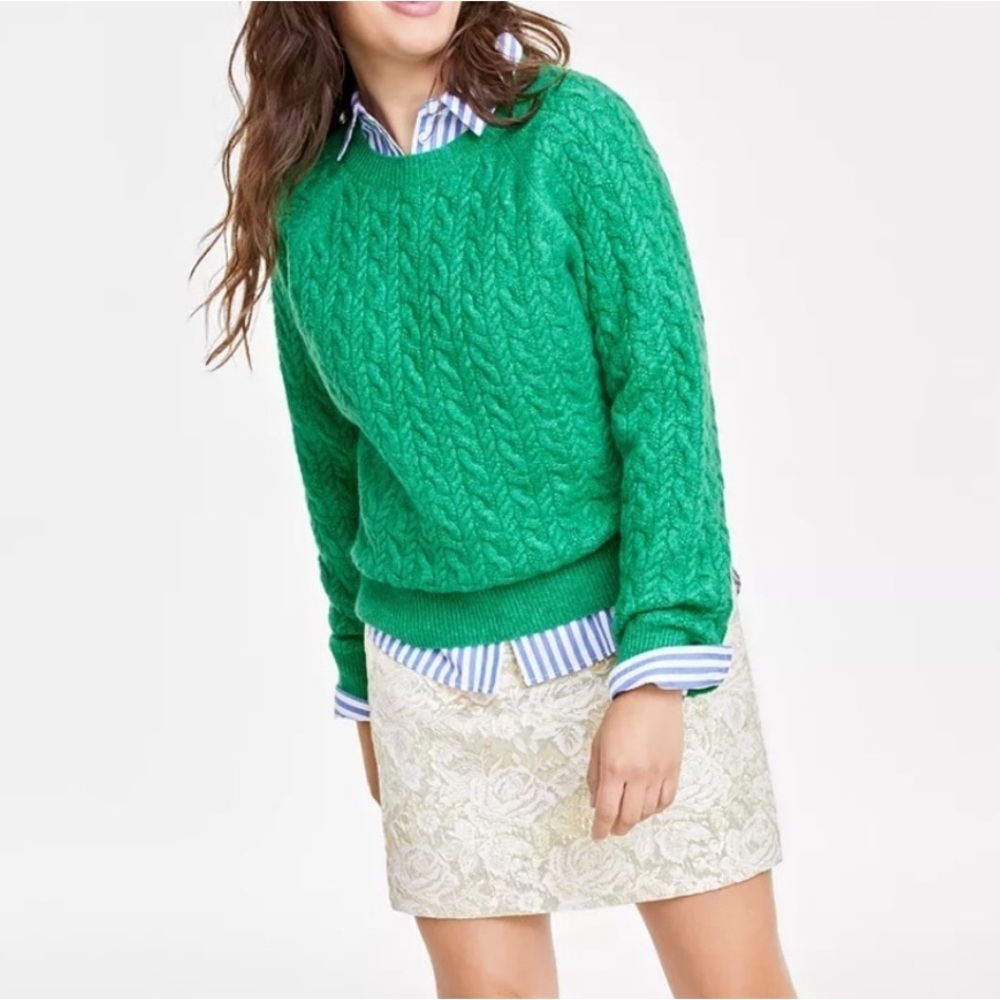 On 34th Vibrant Kelly Green Preppy Academia Thick Cable Knit Sweater